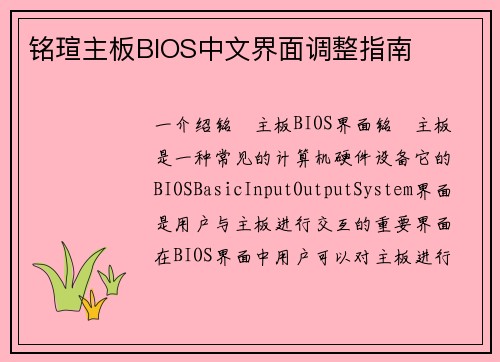 铭瑄主板BIOS中文界面调整指南
